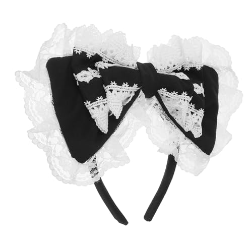 Homoyoyo Kawaii Stirnband Mit Spitzen-schleife Für Lolita Cosplay Dienstmädchen-kostüm Party-accessoires Spitzen-kopfschmuck Elastisches Stirnband Für Karneval Und Maskerade von Homoyoyo