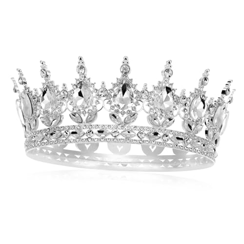Homoyoyo Silberfarbene Legierung Strass Krone Damen Tiara Barock Stil Kopfschmuck für Hochzeit Braut Party Alltag von Homoyoyo