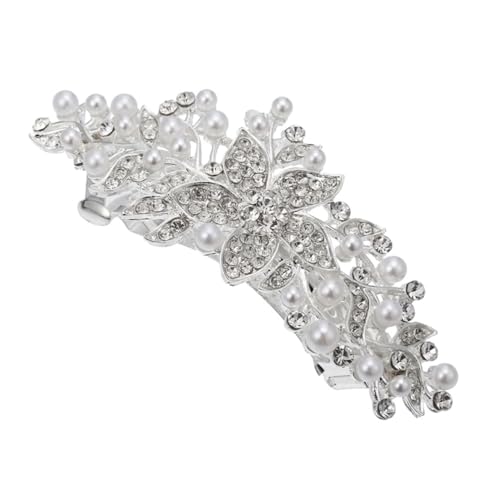 Homoyoyo Silberne Haarspange mit Perlen und Funkelnden Strasssteinen Blüten Design Haarschmuck für Damen für Hochzeit Party und Alltag Modisches Accessoire von Homoyoyo