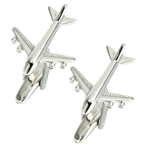 Homoyoyo Silberne Manschettenknöpfe Herren Flugzeugform Robuste Metallstruktur Dekorative Hemdknöpfe für Anzug Uniform Hochzeit Business Accessoire von Homoyoyo