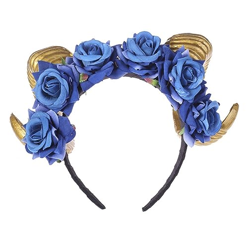 Homoyoyo Simulation Horn Haarband mit Rosen Halloween Kopfschmuck für Cosplay und Partys Accessoire für Fotoshootings und Festliche Anlässe von Homoyoyo