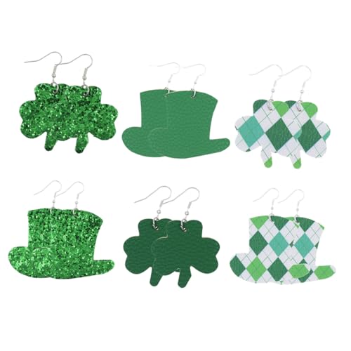 Homoyoyo St Patrick's Day Ohrringe - 1-6 Paare Lederohrringe Mit Shamrock Und Kleeblatt Design Perfekte Baumeln Für Frauen Ideales St Patrick's Day von Homoyoyo