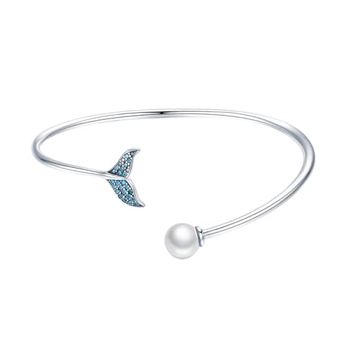Homoyoyo Sterling Silber Offenes Armband mit Blauem Meerjungfrauen Muschelkernperle Eleganter Handschmuck für Damen Vielseitig Homoyoyo Sterling Silber Offenes Armband mit Blauem Meerjungfrauen Muschelkernperle Eleganter Handschmuck für Damen Vielseitig von Homoyoyo