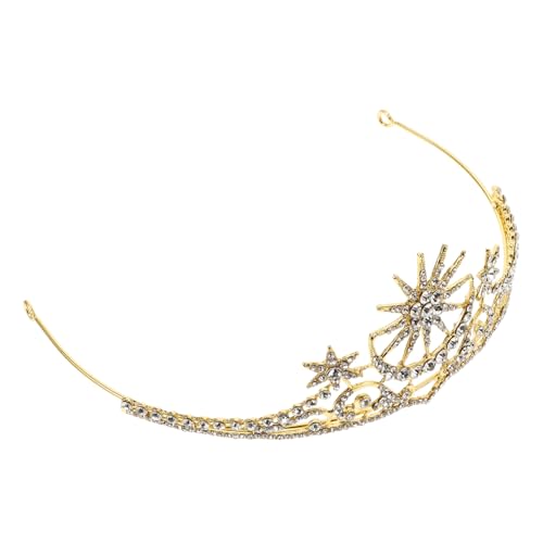 Homoyoyo Strass Tiara Bridal Crown Hochzeitskrone mit Stern und Monddesign Eleganter Haarschmuck für Braut Party Abschlussball und Festliche Anlässe Goldfarben von Homoyoyo