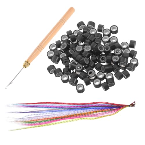 Homoyoyo Teiliges Bunte Haarverlängerungen mit Farben Holz Häkelnadel und Schwarzen Haarperlen Synthetische Extensions für Frauen und Mädchen Vielseitig für Cosplay und Party von Homoyoyo