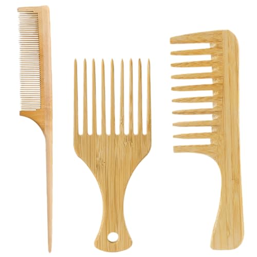 Homoyoyo Teiliges Herren Kamm aus Natürlichem Bambus Breitzahnig und Spitz Zulaufend Langlebig und Schonend für Kopfhaut für Styling und Entwirren bei Männerhaaren zu Hause Salon von Homoyoyo