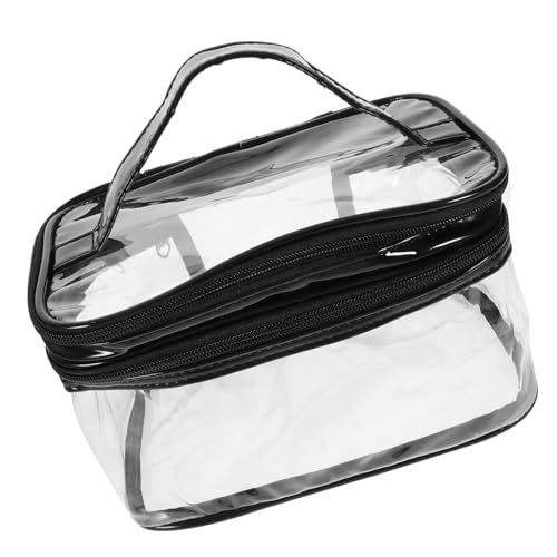 Homoyoyo Tragbare Kosmetiktasche mit Großer Kapazität Doppelstöckiger Organizer für Make Up Transparentes Design für Reisen und Zuhause und Praktisch mit Handgriff von Homoyoyo