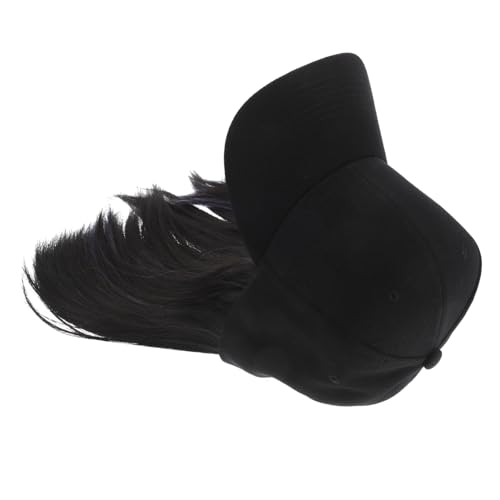 Homoyoyo Verstellbare Damen Baseballcap mit Integriertem Echthaar Perückeneffekt Ohrfärbung Natürliche Haarsträhnen Schwarze Vintage Kappe für Alltag Party und Performance von Homoyoyo