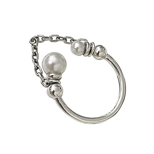 Homoyoyo Verstellbarer Damenring mit Perlenkette Eleganter Offener Ring mit Anpassbarem Design Vielseitig Kombinierbar von Homoyoyo