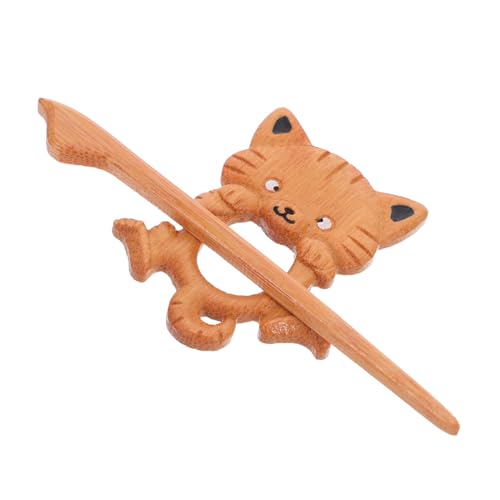 Homoyoyo Vintage Bambus Katzenbrosche Leichter Langlebiger Schal Umhangverschluss mit Stab Vielseitige Modische Anstecknadel für Damen und Herren für Strickjacken Pullover Schals und von Homoyoyo