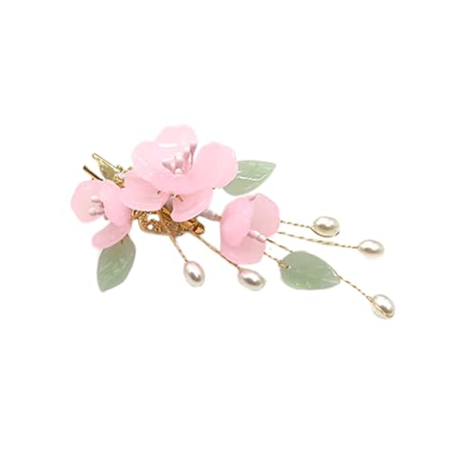 Homoyoyo Vintage Haarklammer Chinesischer Stil mit Imitierter Jade und Perlen Blüten Barrette für Damen Brautschmuck und Hochzeit Klassischer Haarschmuck für Festliche Anlässe von Homoyoyo