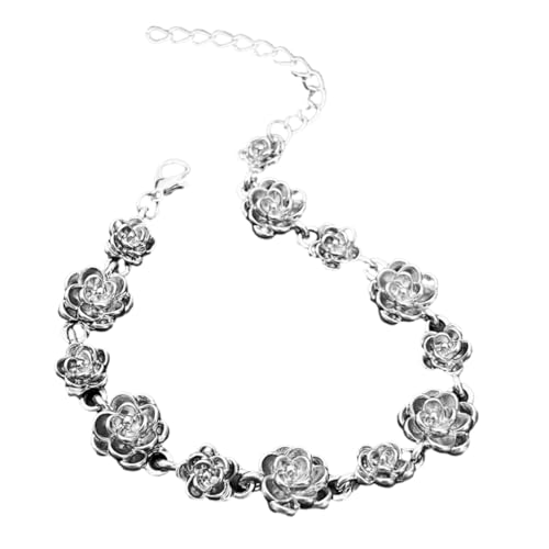 Homoyoyo Vintage Rosenblumen Armband Damen Metalllegierung Distressed Finish Romantisch Eleganter Look Mädchen Wrist Chain Floral Schmuck von Homoyoyo