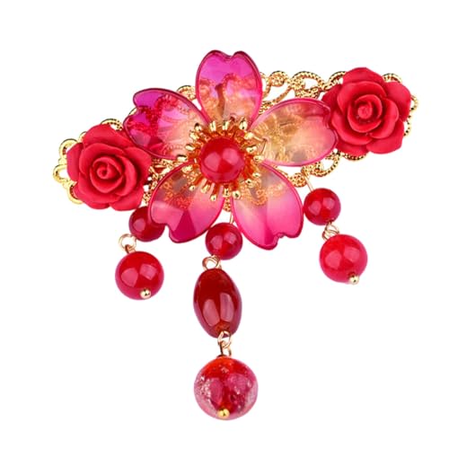 Homoyoyo Vintage Roter Haarklammer Haarschmuck mit Perlen Chinesisches Haaraccessoire im Antiken Stil Modische Haarnadel für Frauen und Mädchen Geeignet für Partys und Traditionelle von Homoyoyo