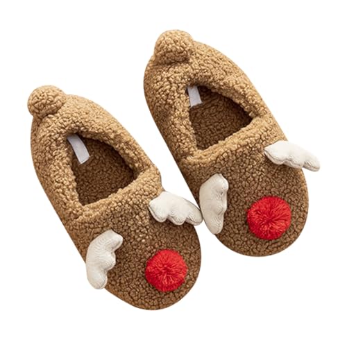 Homoyoyo Weihnachtliche Hausschuhe Winter Pantoffeln mit Weichem Warmem Futter und Rutschfester Sohle Gemütliche Supple Soled Slipper für Drinnen und Draußen Braun von Homoyoyo