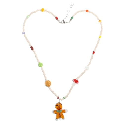 Homoyoyo Weihnachtliche Lebkuchenmann Halskette aus Kunststoff Süßer Weihnachtsanhänger Festlicher Cookie Schmuck Modisches für Familie und Freunde Weihnachtsaccessoire von Homoyoyo