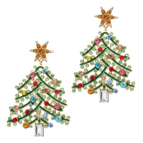 Homoyoyo Weihnachtliche Ohrstecker Kleine Ohrstecker mit Ausgefallenem Weihnachtsbaum Design Funkelnde Strasssteine Festliche Ohrringe für Damen und Mädchen von Homoyoyo