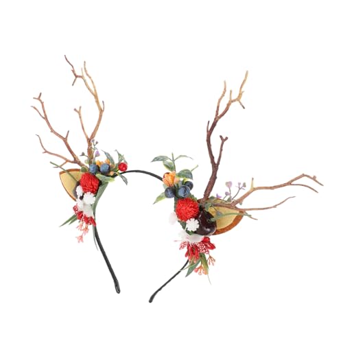 Homoyoyo Weihnachts Haarreif Elchgeweih Kopfschmuck mit Blüten Cosplay Party Festival Zubehör für Mädchen und Erwachsene von Homoyoyo