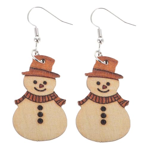 Homoyoyo Weihnachtsohrringe Holz mit Schneemann Anhänger Handgefertigte Festliche Dangle Ohrringe für Damen Minimalistisches Design Stilvolle Winter Accessoires für Feiertage und Alltag von Homoyoyo