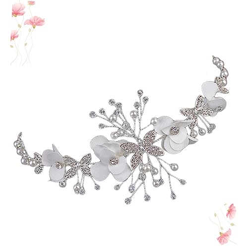 Homoyoyo Weißes Stoffblumen Haarband mit Zarten Strasssteinen und Künstlichen Perlen Eleganter Brautschmuck für Damen Festliches Haarschmuck Accessoire zur Hochzeit und Besonderen Anlässen von Homoyoyo