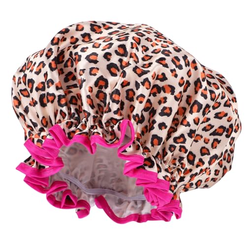 Homoyoyo Wiederverwendbare Leopard Print Duschhaube für Damen Wasserdichtes Haarhaube Badekappe für Lange Haare Elastische Badekappe mit Modischem Leopardenmuster für Dusche Reise Spa von Homoyoyo