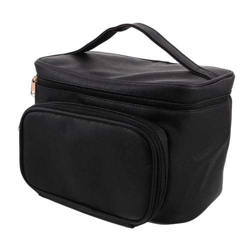 Homoyoyo wasserdichte Große Damen Kosmetiktasche PU Make Up Organizer Reise Schminktasche Leicht Tragbar mit Fächern für Pinsel Schmuck Toilettenartikel Schwarz von Homoyoyo