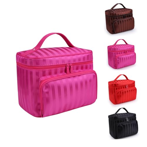 Homoyoyo wasserdichte Kosmetiktasche Groß Kapazität mit Reißverschluss Koreanisches Streifen Design Multifunktionaler Make Up Organizer für Reisen und Outdoor Rot von Homoyoyo