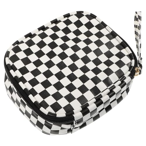 Homoyoyo wasserdichte PU Period Bag mit Reißverschluss Kompakte Münzbörse für Frauen Tragbare Kosmetiktasche für Lippenstift Schlüssel und Hygieneartikel Modischer Schwarzer Karomuster von Homoyoyo