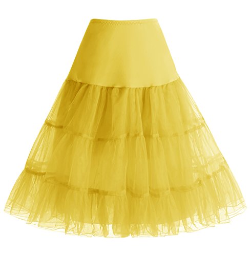 Homrain 1950 Petticoat Vintage Retro Unterrock Reifrock Underskirt Crinoline für Rockabilly Kleid Festliche Damenrock Yellow L von Homrain