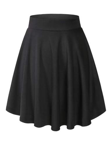 Homrain Damen Basic Midirock Weihnachten A-Linie Skaterrock Stretchy Fließend Rock Hohe Taille Rock Black-Midi M von Homrain