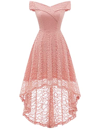 Homrain Damen 50er Jahre Kleider Festliches Spitzenkleid Abendkleider Vintage Retro Ballkleid Swing A-Linie Cocktailkleid Floralspitzen Abendkleid Blush XL von Homrain