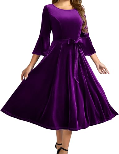 Homrain Damen Elegante Kleider 3/4 Glockenärmel Brautkleider Abendkleider Elegant für Hochzeit Grape S von Homrain