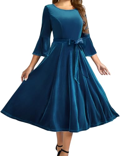 Homrain Damen Elegante Kleider 3/4 Glockenärmel Brautkleider Abendkleider Elegant für Hochzeit Greyblue XL von Homrain