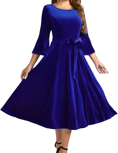Homrain Damen Elegante Kleider 3/4 Glockenärmel Brautkleider Abendkleider Elegant für Hochzeit Royalblue XL von Homrain