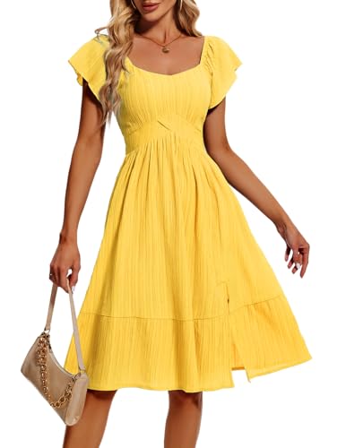 Homrain Damen Freizeitkleid 2025 Teeparty-Längen-Kleider Semi-Formale Bescheuerte Hochzeitsgästin-Kleid Gelb L von Homrain