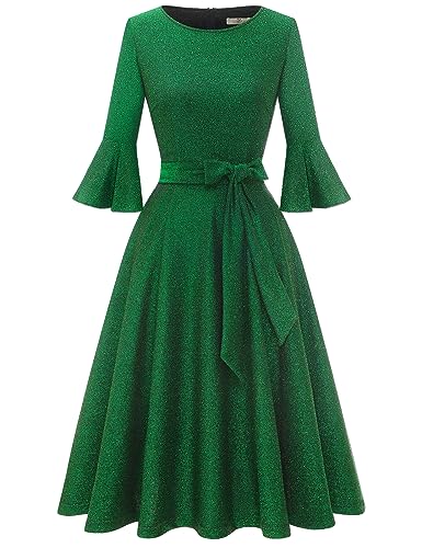 Homrain Damen Glitzerkleider für Hochzeitsgäste Glockenärmel Paillettenkleider für Frauen Cocktail Party Abend Glitzerkleid Glitter Green 2XL von Homrain