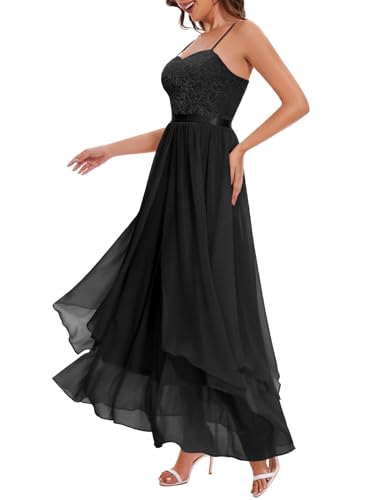 Homrain Damen Mehrweg Unendlichkeitskleid Spaghetti-Träger für Cocktailkleider Partykleid Damen Abschlusskleider Wedding, Schwarzes XL von Homrain