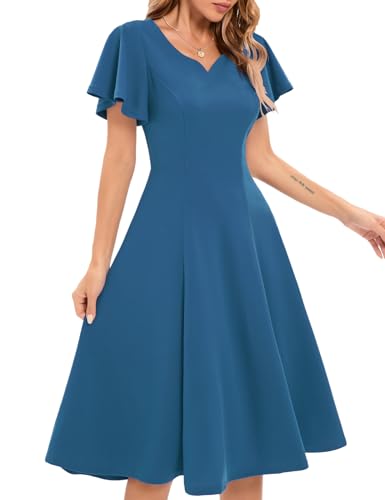 Homrain Kleid Abendkleider Elegant für Hochzeit V-Ausschnitt Cocktailkleid Damen Kleider Für Hochzeitsgäste Greyblue 2XL von Homrain