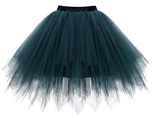 Homrain Tüllrock Karneval Kostüm 50er Rockabilly Petticoat Tutu Unterrock Kurz Ballet Firt Tulle Tanzkleid Ballkleid Abendkleid Gelegenheit Zubehör Cosplay Underskirt Dark-Green S von Homrain