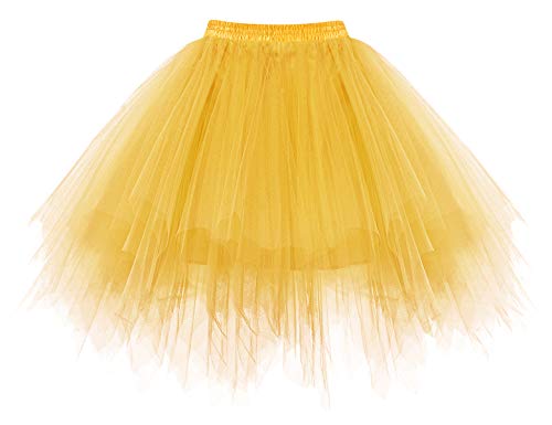 Homrain Tüllrock Karneval Kostüm 50er Rockabilly Petticoat Tutu Unterrock Kurz Ballet Firt Tulle Tanzkleid Ballkleid Abendkleid Gelegenheit Zubehör Cosplay Underskirt Dark-Yellow L von Homrain