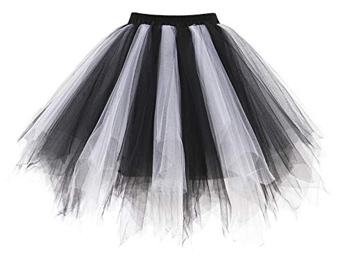 Homrain Tutu Damenrock Tüllrock 50er Rockabilly Petticoat Ballet Firt Tulle Tanzkleid Unterkleid Karneval Kostüm Festliche Tüll Crinoline Petticoat für Rockabilly Kleid Black-White M von Homrain