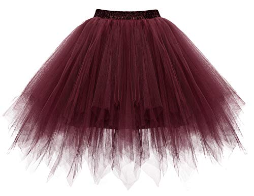 Homrain Tutu Tüllrock Damen 50er Rockabilly Petticoat Ballet Firt Tulle Tanzkleid Unterkleid Festliche Tüll Crinoline Petticoat für Rockabilly Kleid Burgundy L von Homrain