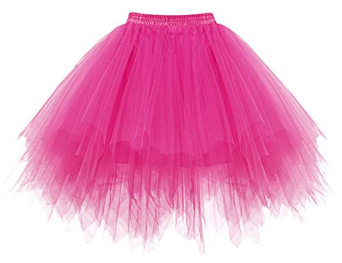 Homrain Tutu Tüllrock Damen 50er Rockabilly Tütü Ballet Firt Tulle Tanzkleid Unterkleid Karneval Kostüm Crinoline Petticoat für Rockabilly Kleid Cosplay Underskirt Fuchsia S von Homrain