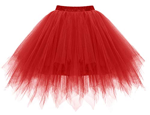 Homrain Tutu Tüllrock Damen Tütü Rock Festliche Tüll Partykleid Ballet Firt Tulle Tanzkleid Unterkleid Karneval Kostüm Crinoline Petticoat für Rockabilly Kleid Red L von Homrain