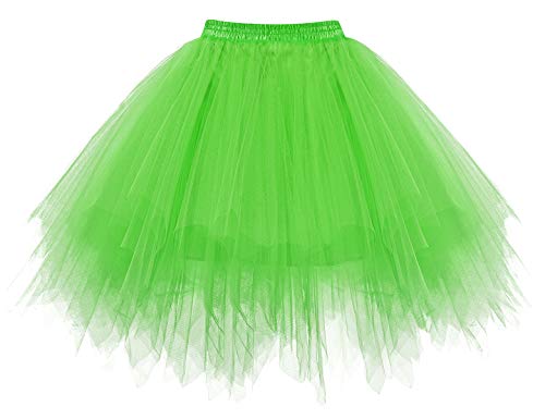 Homrain Tutu Tüllrock Damen Tütü Rock Festliche Tüll Partykleid Ballet Firt Tulle Tanzkleid Unterkleid Karneval Kostüm Crinoline Petticoat für Rockabilly Kleid Shiny Green L von Homrain