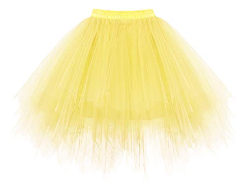 Homrain Tutu Tüllrock Damen Tütü Rock Festliche Tüll Partykleid Ballet Firt Tulle Tanzkleid Unterkleid Karneval Kostüm Crinoline Petticoat für Rockabilly Kleid Yellow L von Homrain