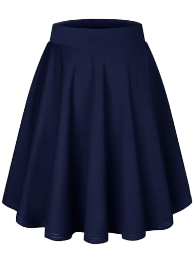 Homrain Weihnachten Damen Basic Midirock A-Linie Skaterrock Dehnbar Fließend Rock Hohe Taille Rock Navy-Midi XL von Homrain