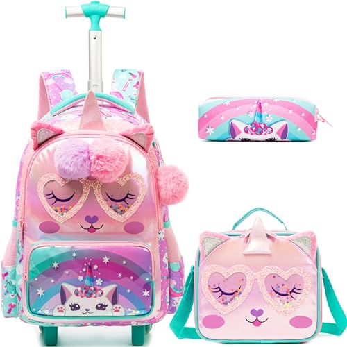 Homskiii Kinder-Rollrucksack mit Rollen für elementare Mädchen, Jungen, Reisegepäck, Handgepäck-Rucksack, Ein Einhorn, 16.5"X11.8"X7.8", 20L von Homskiii