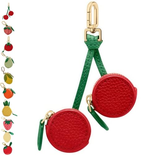 Homtrator Kirsche Geldbörse Schlüsselanhänger, Obst Mini Geldbörse Schlüsselanhänger, Obst Tasche Charm Süßes Erdbeer Geschenk(A) von Homtrator