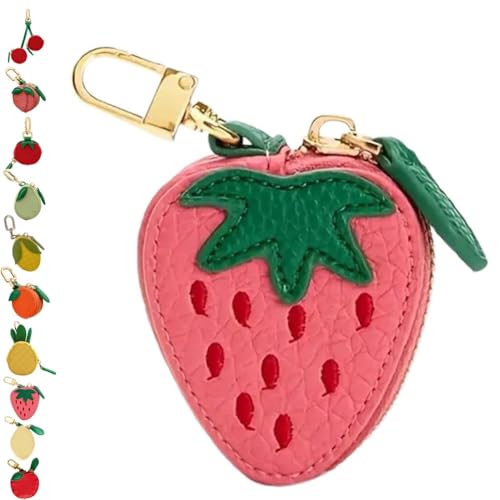 Homtrator Kirsche Geldbörse Schlüsselanhänger, Obst Mini Geldbörse Schlüsselanhänger, Obst Tasche Charm Süßes Erdbeer Geschenk(B) von Homtrator