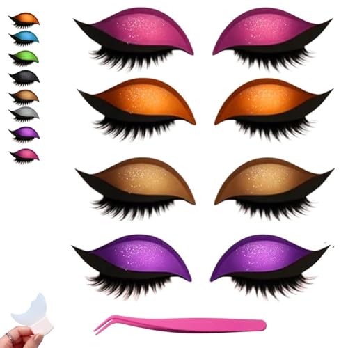 Lazy Eye Shadow Wimpernpflaster, 2-in-1 Wiederverwendbare Augen-Make-up-Aufkleber, Wiederverwendbarer 3D-Lidschatten-Aufkleber, Make-up-Wimpernaufkleber Mit Werkzeug, 3D-Electric-Eye-Make-up(4PCS-1) von Homtrator
